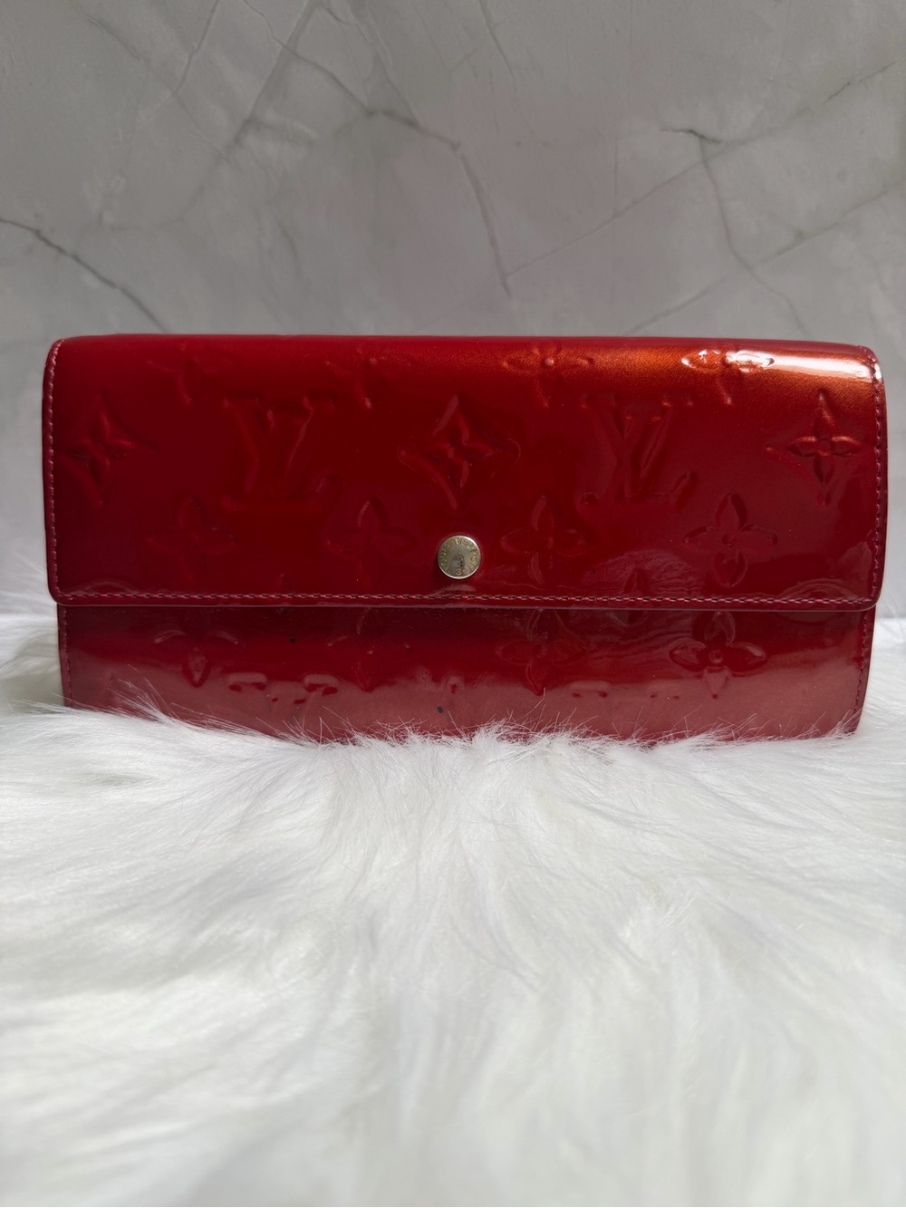 Louis Vuitton sarah vernis Red Patent Monogram Wallet